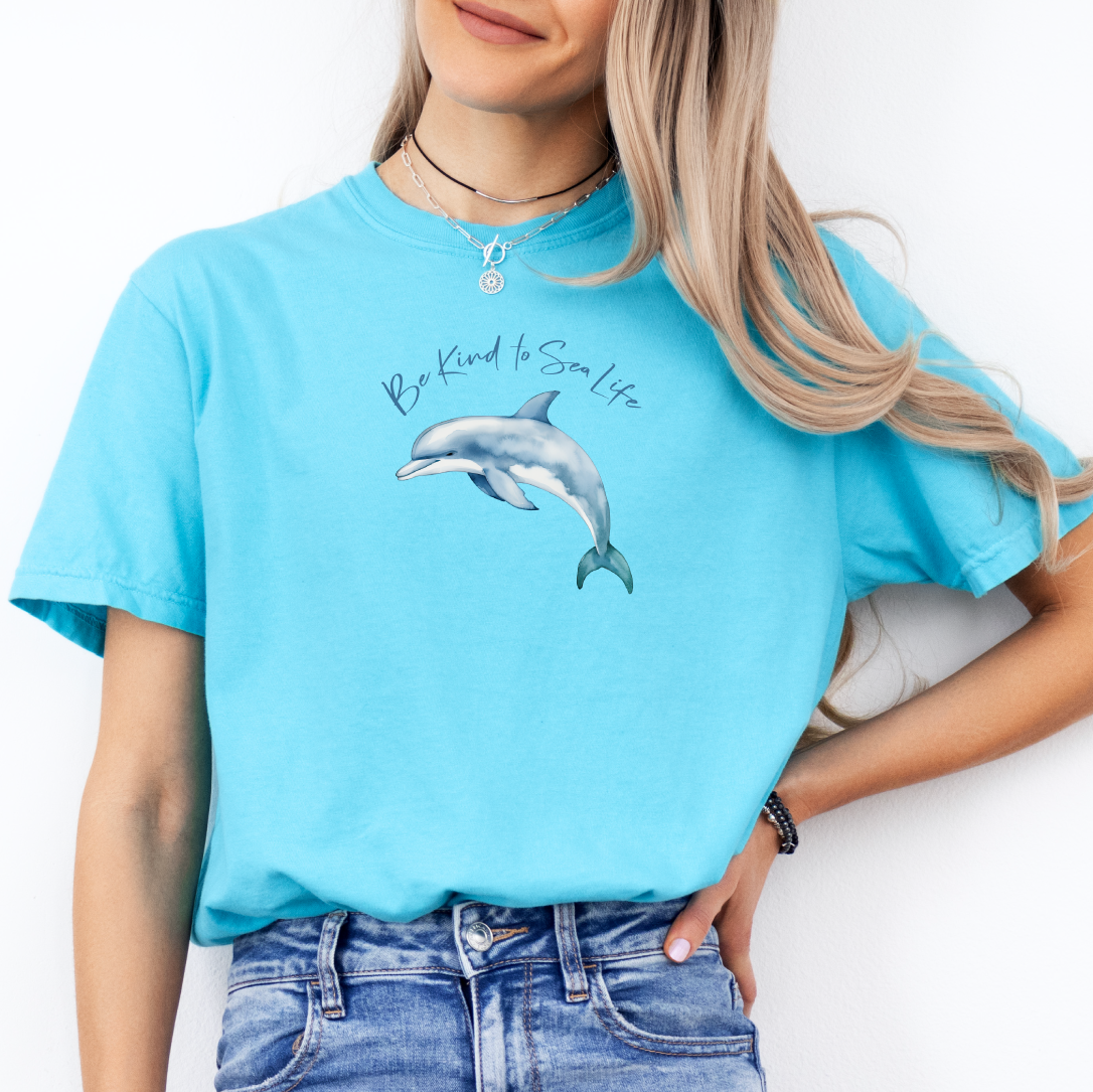 Be kind to sea life t-shirt - dolphin graphic t-shirt - Comfort Colors sea life shirt