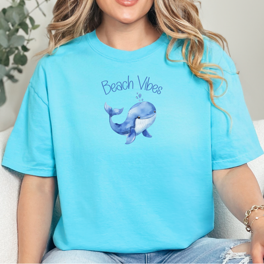 Beach vibes t-shirt - cute whale t-shirt - Comfort Colors whale shirt