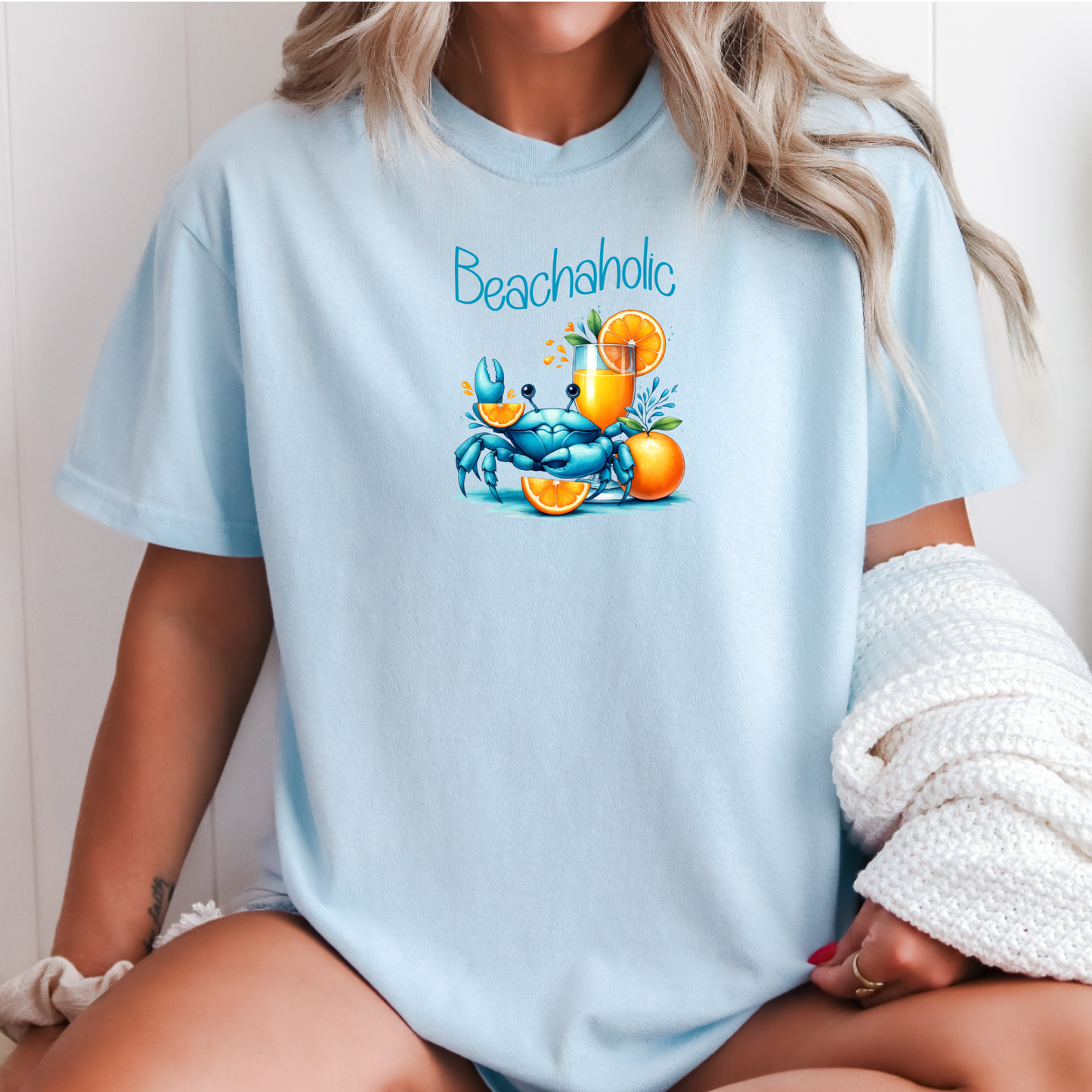 Beachaholic t-shirt - cute crab t-shirt - Comfort Colors beach tee - fun beach graphic shirt