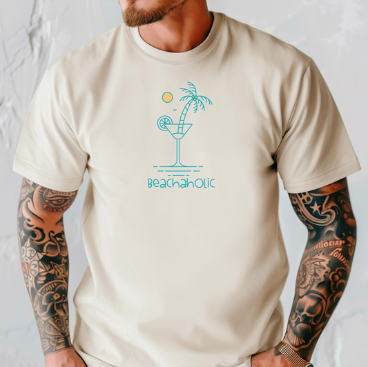 Beachaholic T-Shirt -  Funny Drinking Beach Tee - Minimalist Design - Comfort Colors Tee