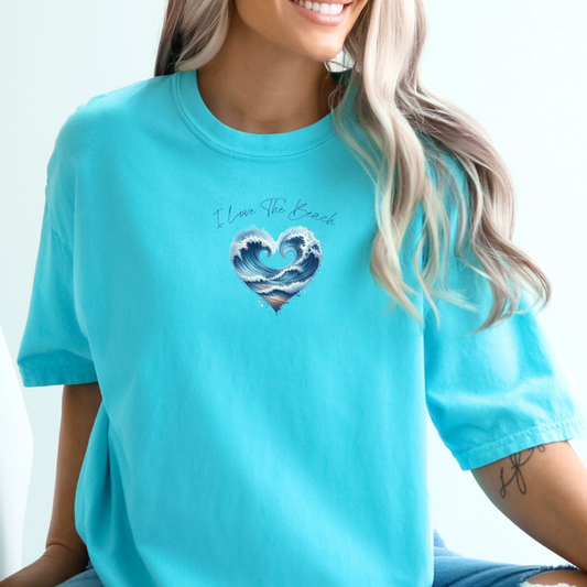 I love the beach t-shirt - ocean wave heart design - Comfort Colors beach tee