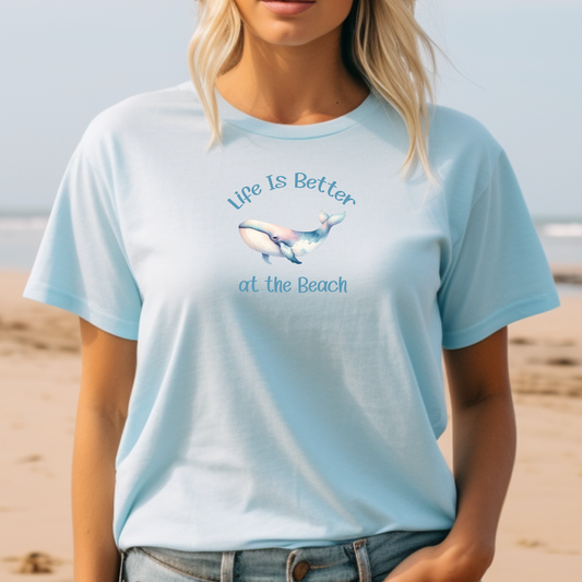 Life is better at the beach t-shirt - humpback whale design - Comfort Colors beach tee