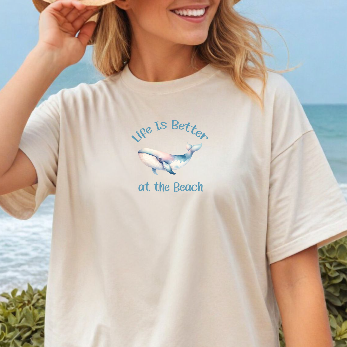 Life is better at the beach t-shirt - humpback whale design - Comfort Colors beach tee