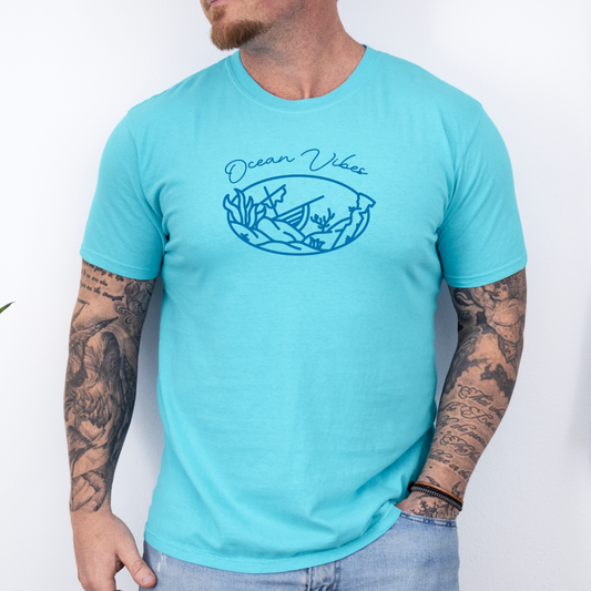 Ocean  Vibes T-Shirt Line Art Design - Men's Collection - Comfort Colors