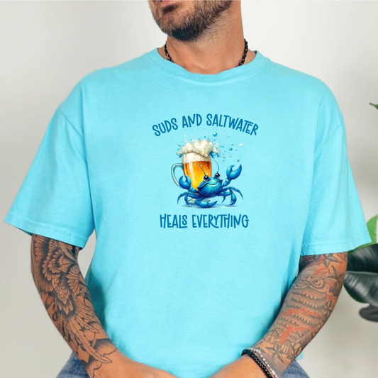 Suds and Saltwater Heals Everything T Shirt- Beer Drinking - Comfort Colors Tee