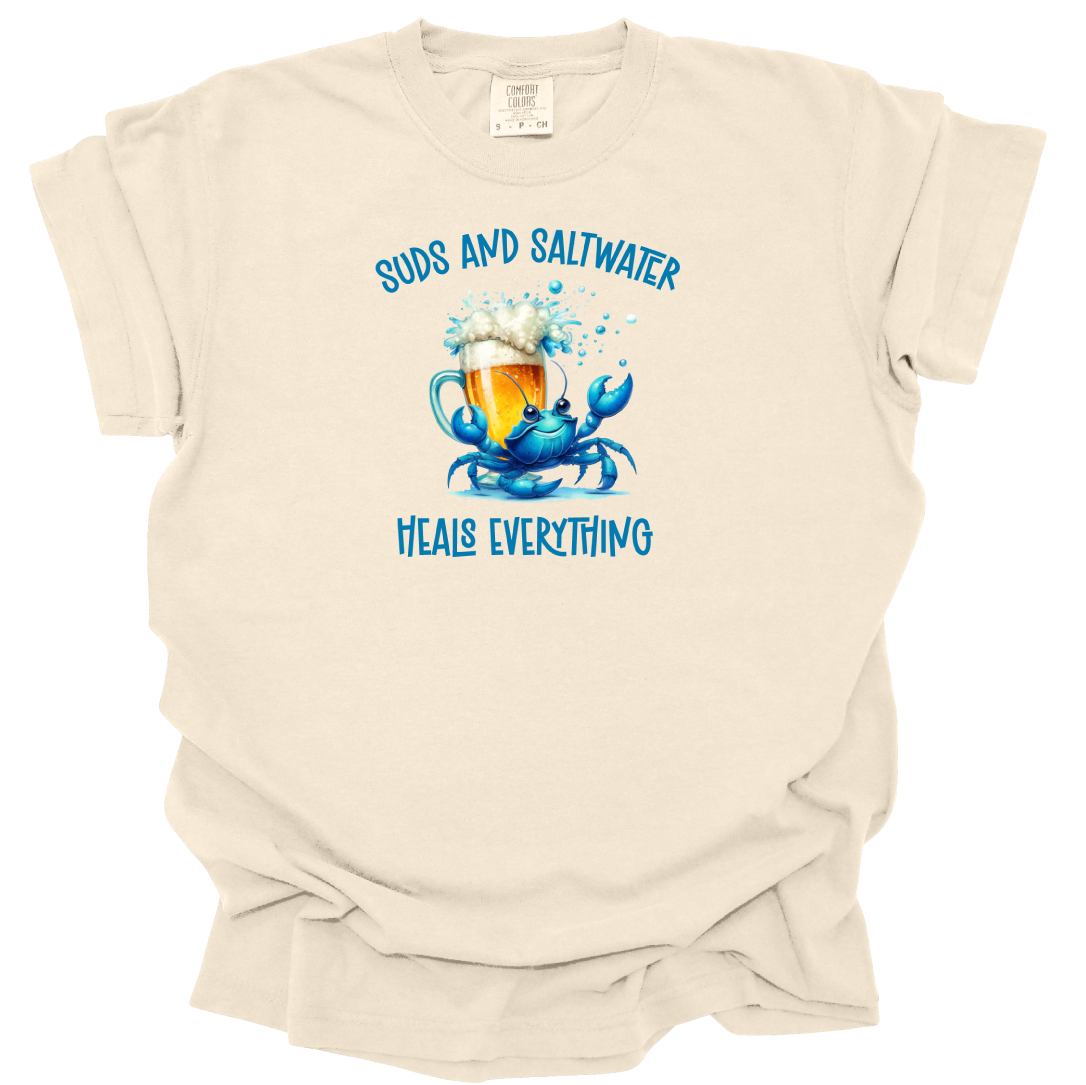 Suds and Saltwater Heals Everything T Shirt- Beer Drinking - Comfort Colors Tee