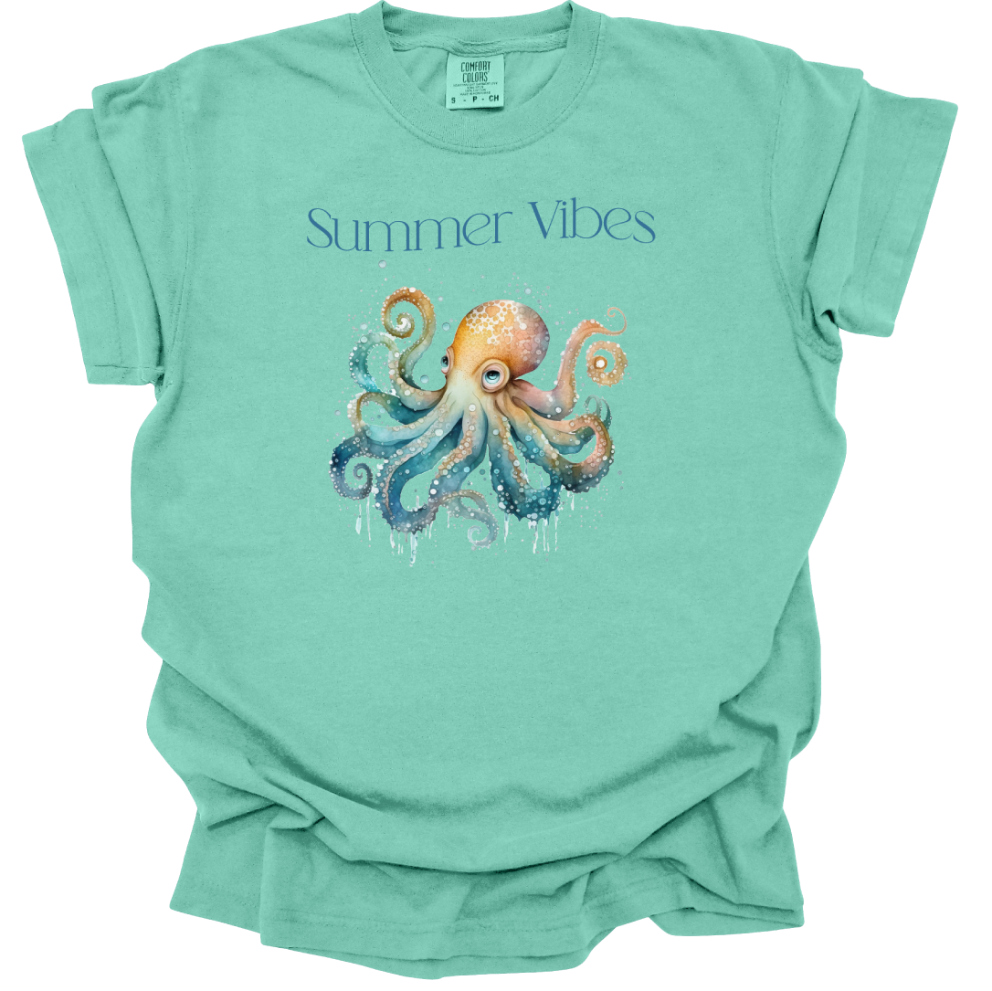 Summer Vibes T Shirt -  Octopus Design - Comfort Colors Tee