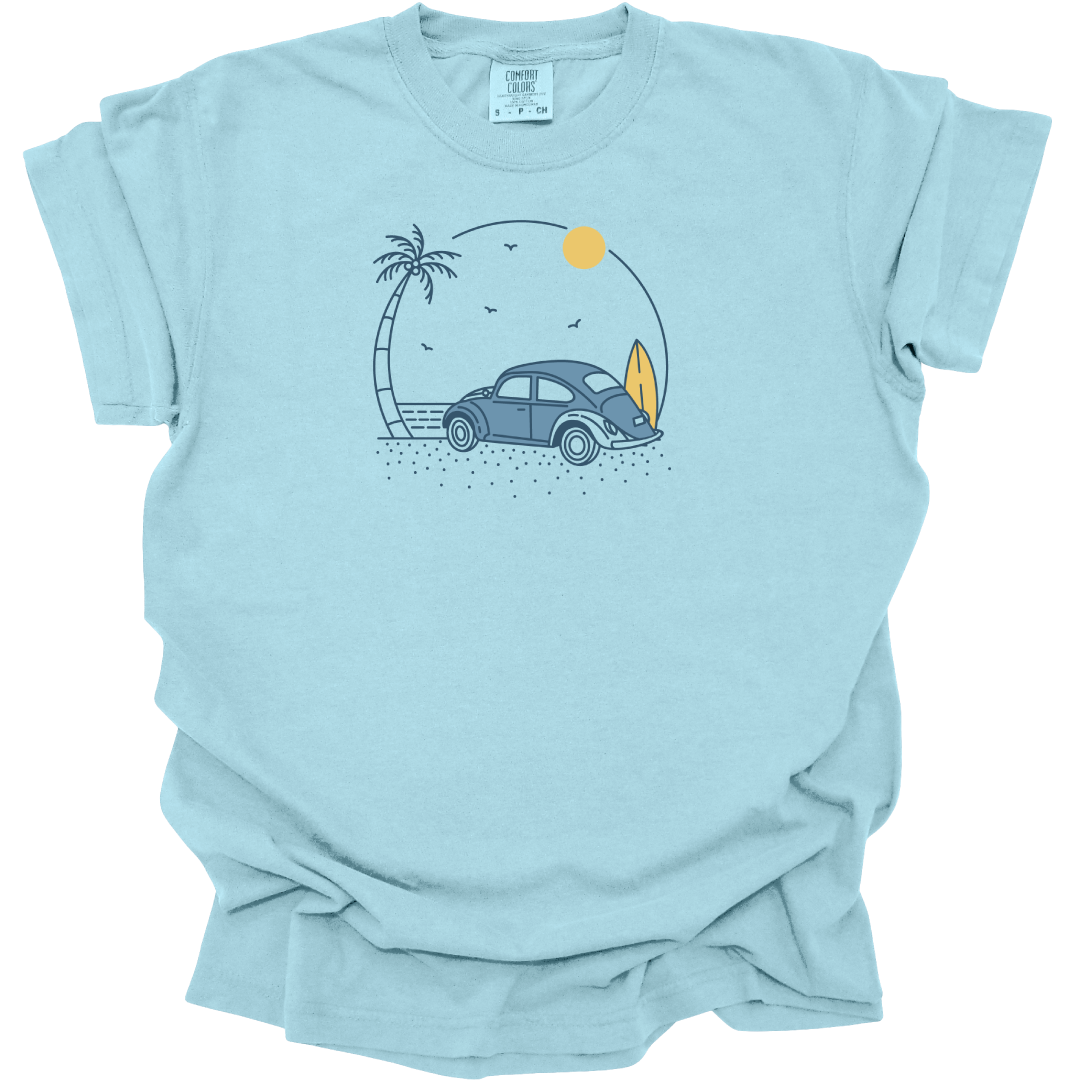 Volkswagen Bug on the Beach T-Shirt - Minimalist Design - Comfort Colors Tee