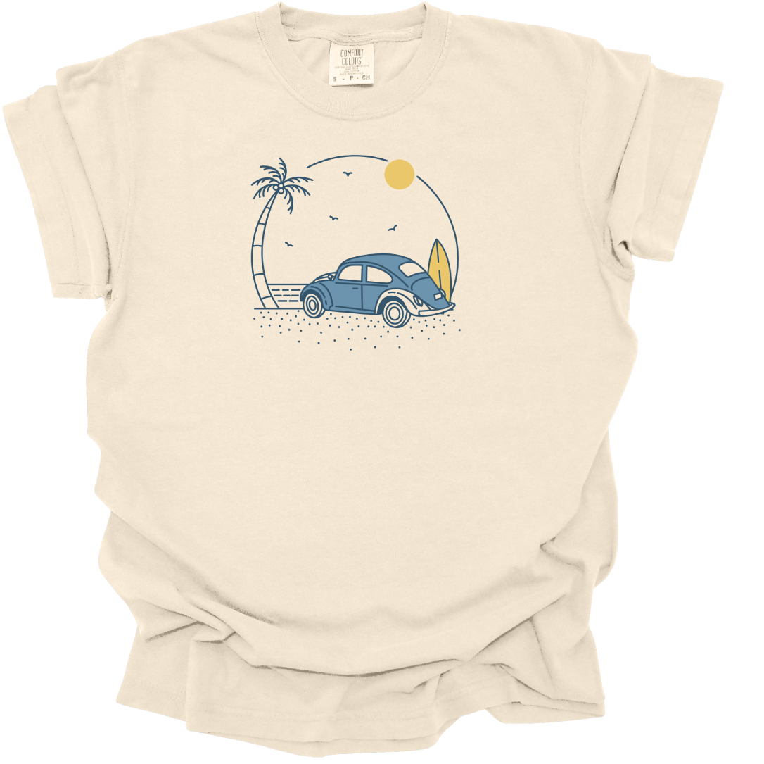 Volkswagen Bug on the Beach T-Shirt - Minimalist Design - Comfort Colors Tee