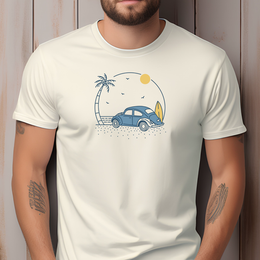 Volkswagen Bug on the Beach T-Shirt - Minimalist Design - Comfort Colors Tee