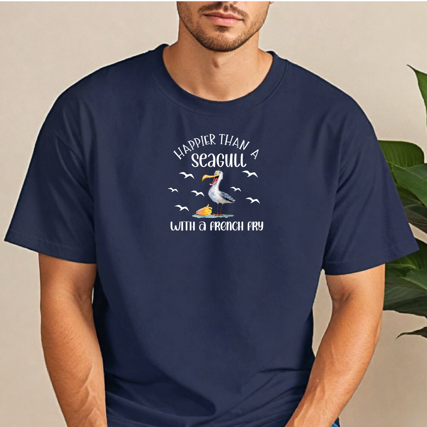 Happier Than A Seagull With A French Fry T Shirt - Funny Beach Bella Canvas Tee