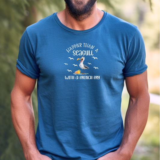 Happier Than A Seagull With A French Fry T Shirt - Funny Beach Bella Canvas Tee