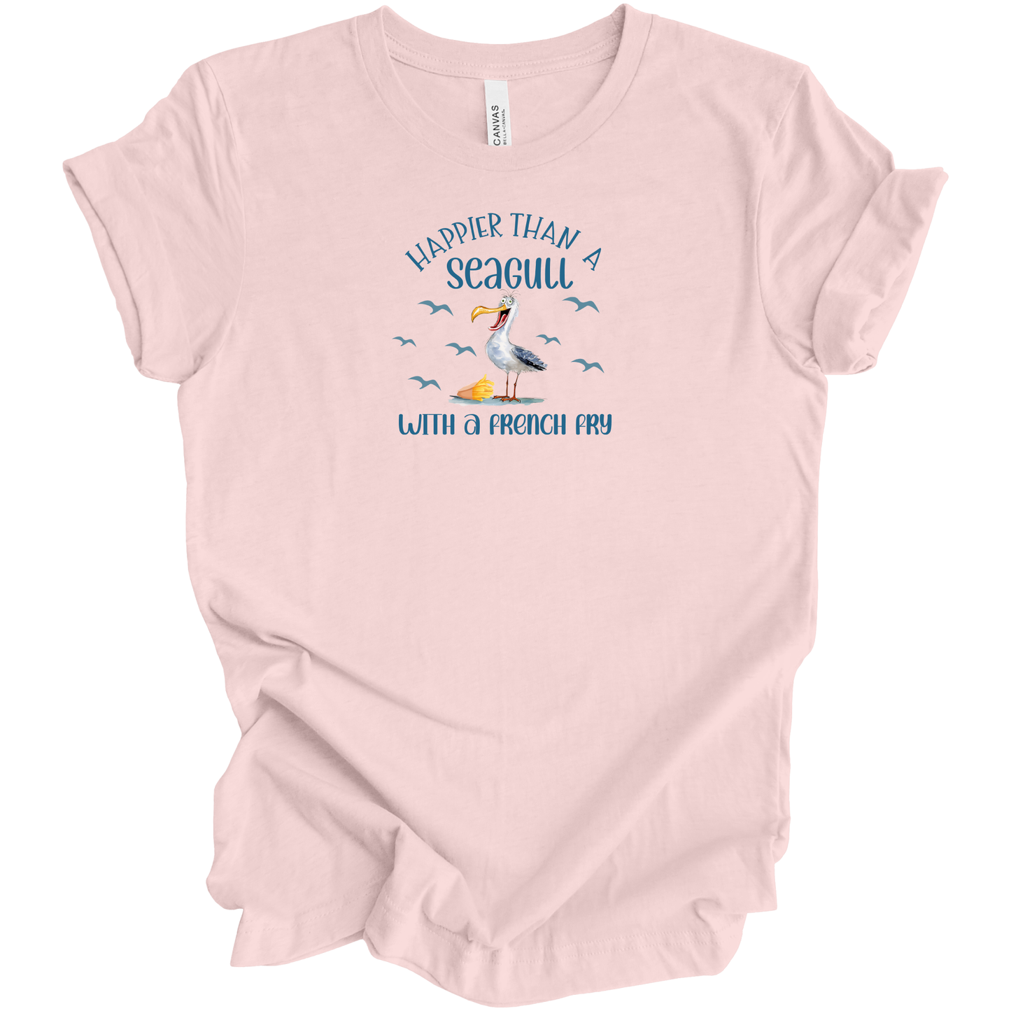 Happier than a seagull with a French fry t-shirt - Bella + Canvas beach tee - fun beach graphic shirt