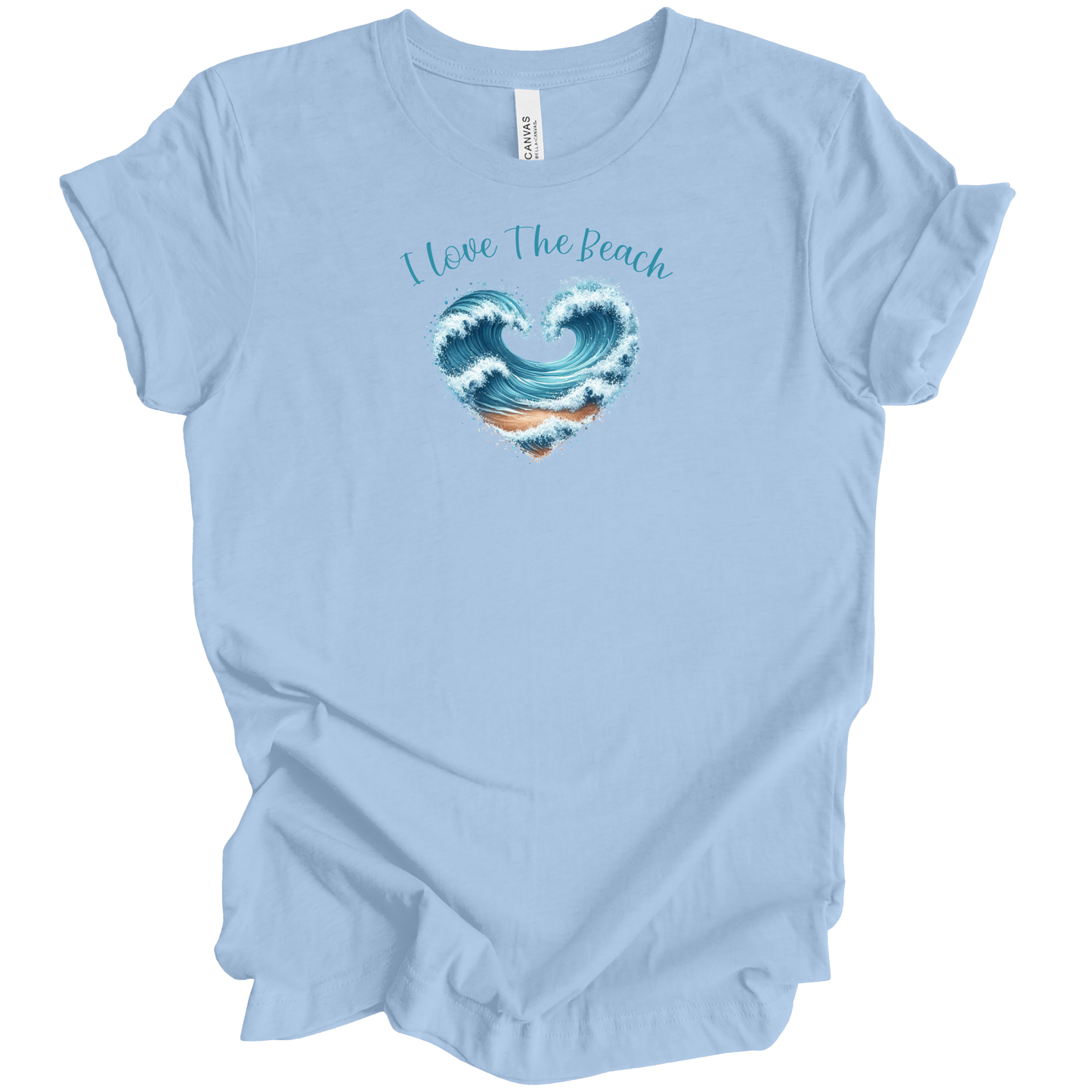 I love the beach t-shirt - ocean wave heart design - Bella + Canvas beach tee