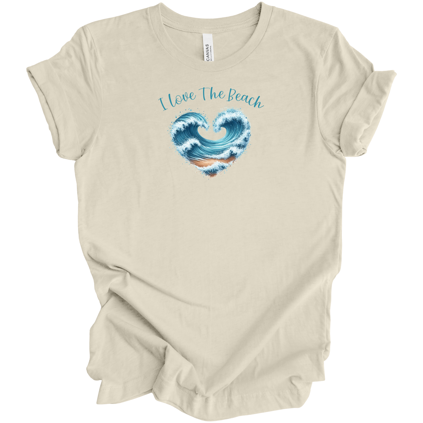 I love the beach t-shirt - ocean wave heart design - Bella + Canvas beach tee