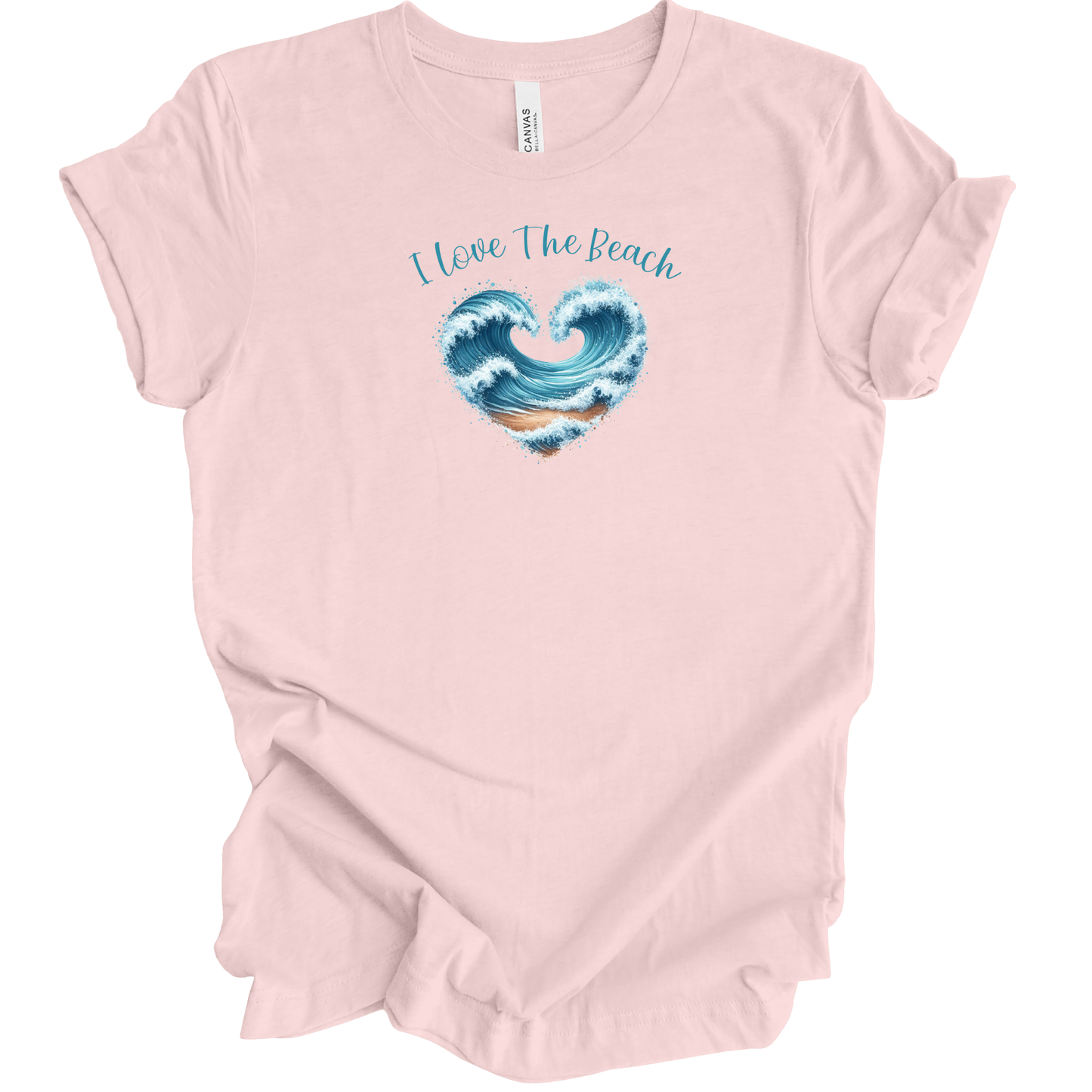 I love the beach t-shirt - ocean wave heart design - Bella + Canvas beach tee