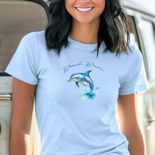 Beach Bum T-Shirt  with Cute Dolphin Design Bella Canvas Tee