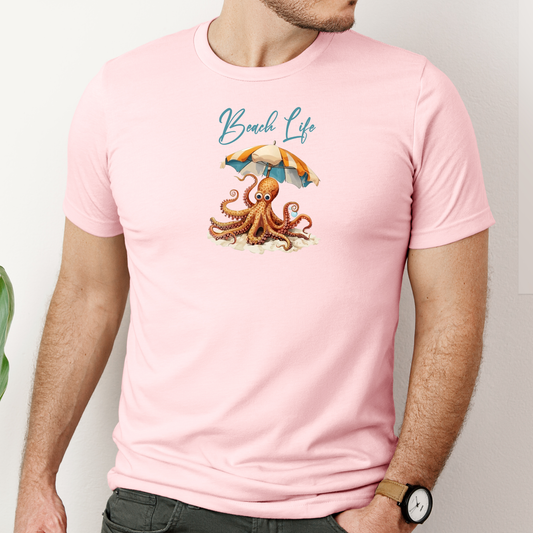 Beach life t-shirt - cute octopus t-shirt - Bella + Canvas beach tee - playful beach design shirt