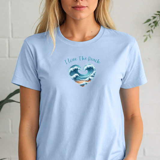 I love the beach t-shirt - ocean wave heart design - Bella + Canvas beach tee