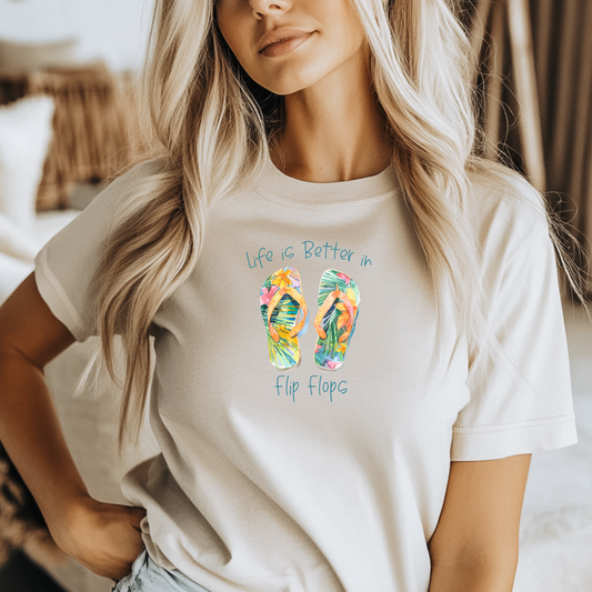 Life is better in flip flops t-shirt - colorful Bella + Canvas tee -  flip-flop enthusiast t-shirt