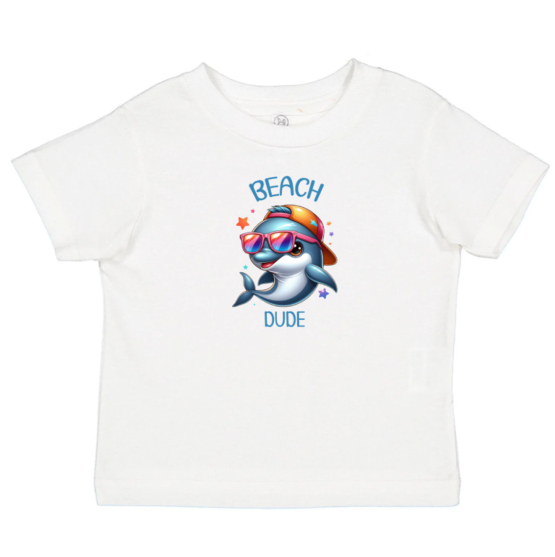 Beach Dude Toddler T Shirt with Cool Dolphin With Sunglasses 2T-6 Shirt