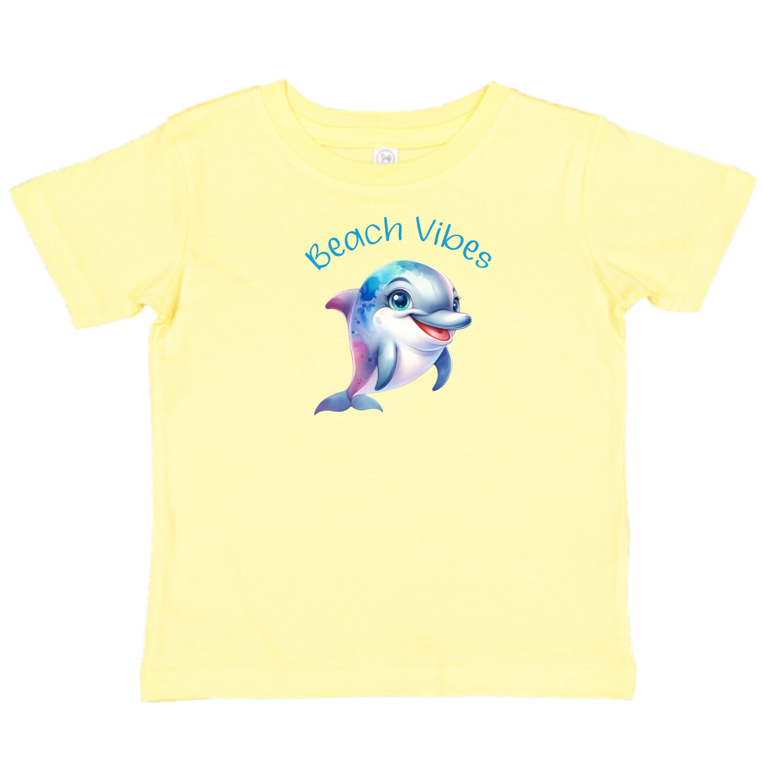 Toddler Beach Vibes Tee - Fun Dolphin Graphic Summer Shirt