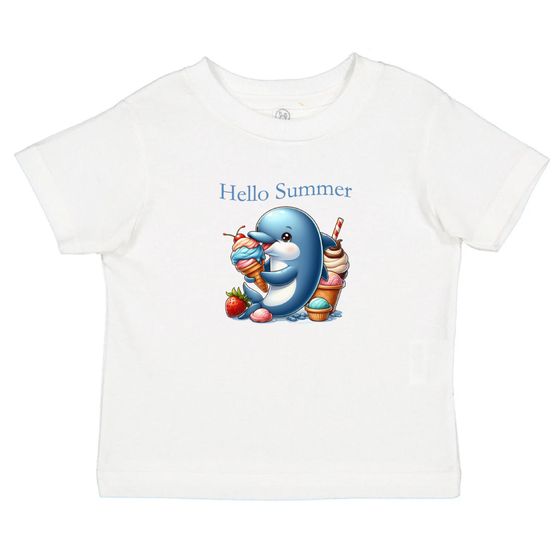 Hello Summer Toddler T Shirt - Dolphin Eating Ice Cream - Sizes 2T-6 - Rabbit Skins