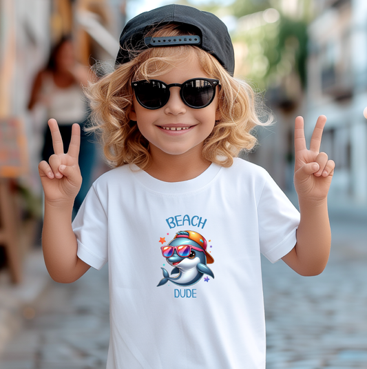 Beach Dude Toddler T Shirt with Cool Dolphin With Sunglasses 2T-6 Shirt