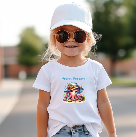 Beach Princess  Toddler T Shirt with Cute Octopus with Hat  2T-6 Shirt