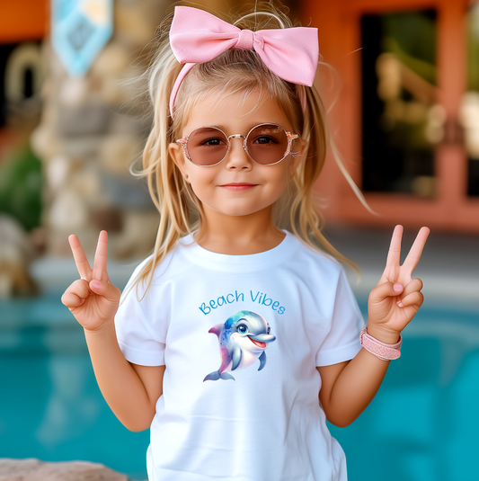 Toddler Beach Vibes Tee - Fun Dolphin Graphic Summer Shirt