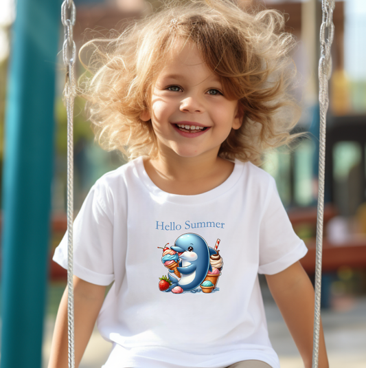 Hello Summer Toddler T Shirt - Dolphin Eating Ice Cream - Sizes 2T-6 - Rabbit Skins