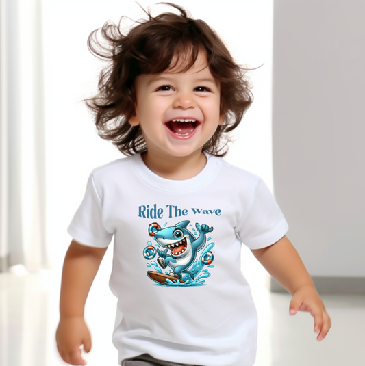 Toddler Surfing Shark Tee - 'Ride The Wave' Fun Design for Beach Lovers