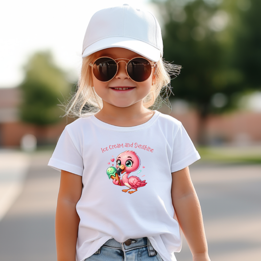 Ice Cream and Sunshine Toddler Tee - Cute Pink Flamingo - Rabbit Skins Tee