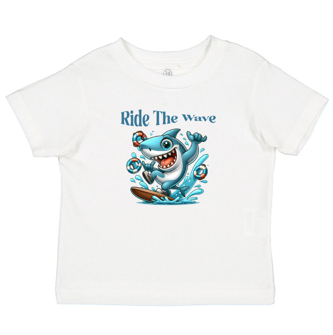 Toddler Surfing Shark Tee - 'Ride The Wave' Fun Design for Beach Lovers