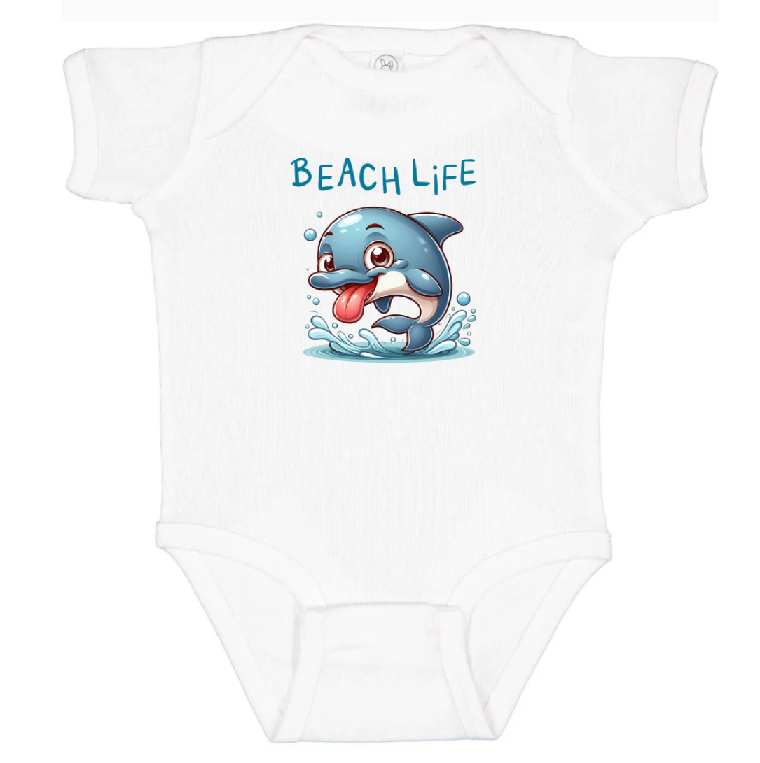 Infant Bodysuit - Beach Life - Funny Dolphin Sublimation Art - NB-24 Months