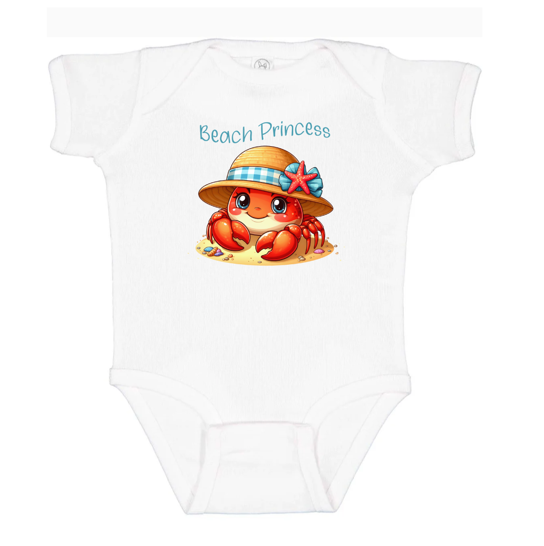 Beach Princess Infant Bodysuit with Cute Crab With Bow - NB-24 Months