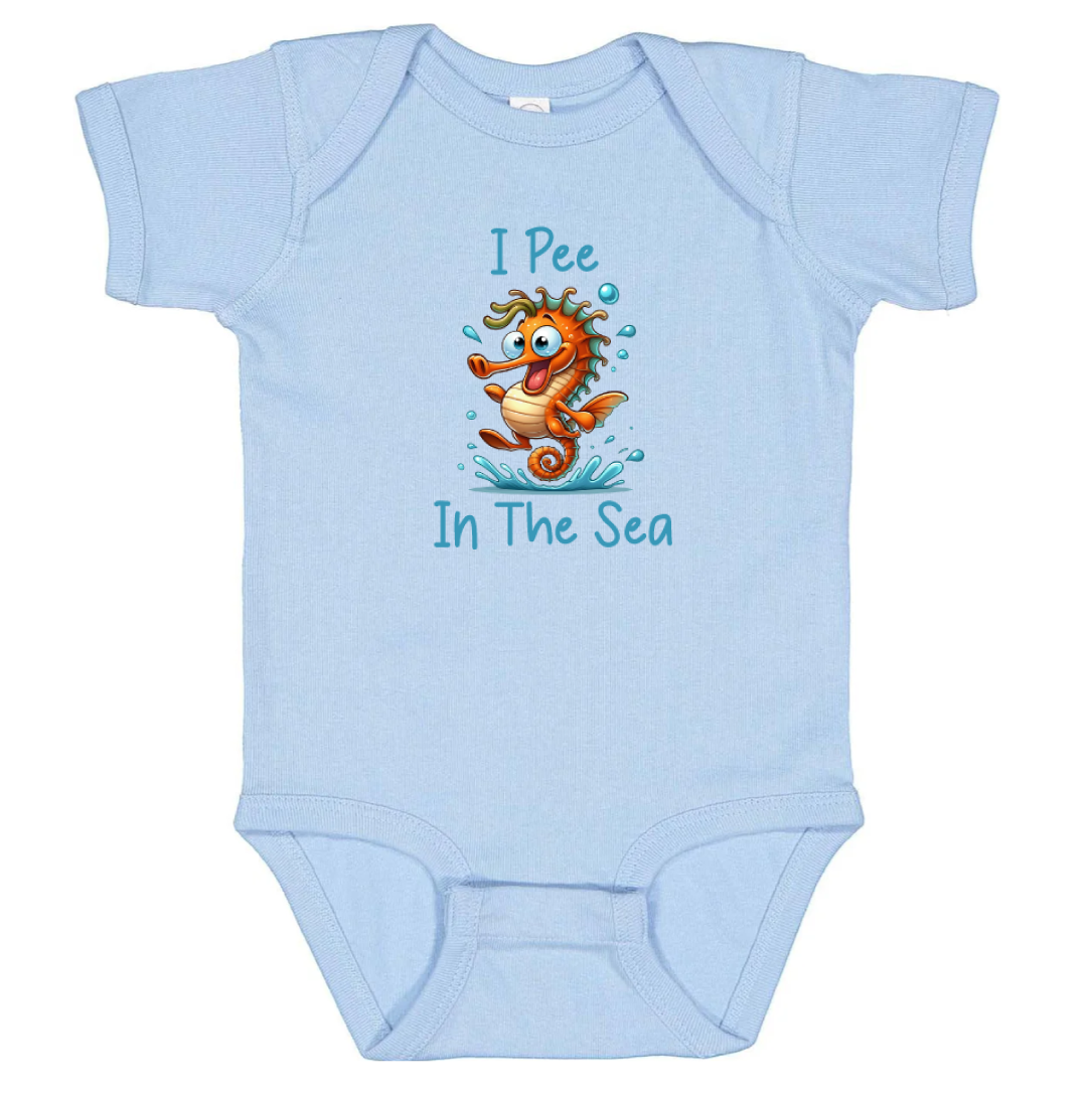 I Pee In The Sea Infant Bodysuit  with Funny Seahorse Graphics - NB-24 Months