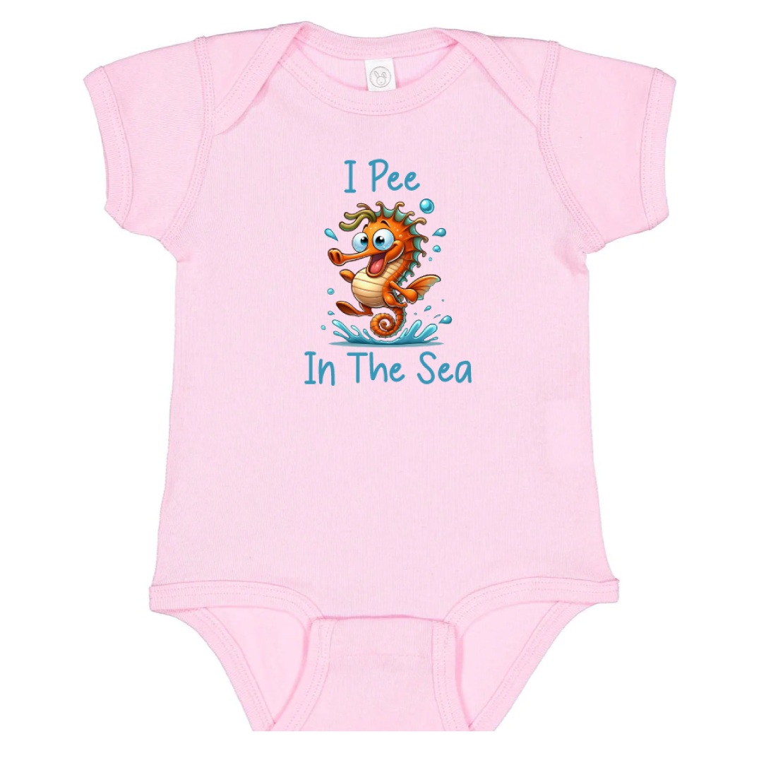 I Pee In The Sea Infant Bodysuit  with Funny Seahorse Graphics - NB-24 Months