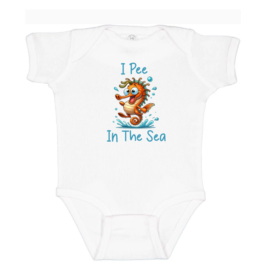 I Pee In The Sea Infant Bodysuit  with Funny Seahorse Graphics - NB-24 Months