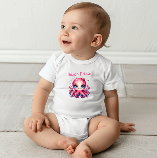 Beach Please Infant Bodysuit - Cute Octopus Graphics - NB-24 Months