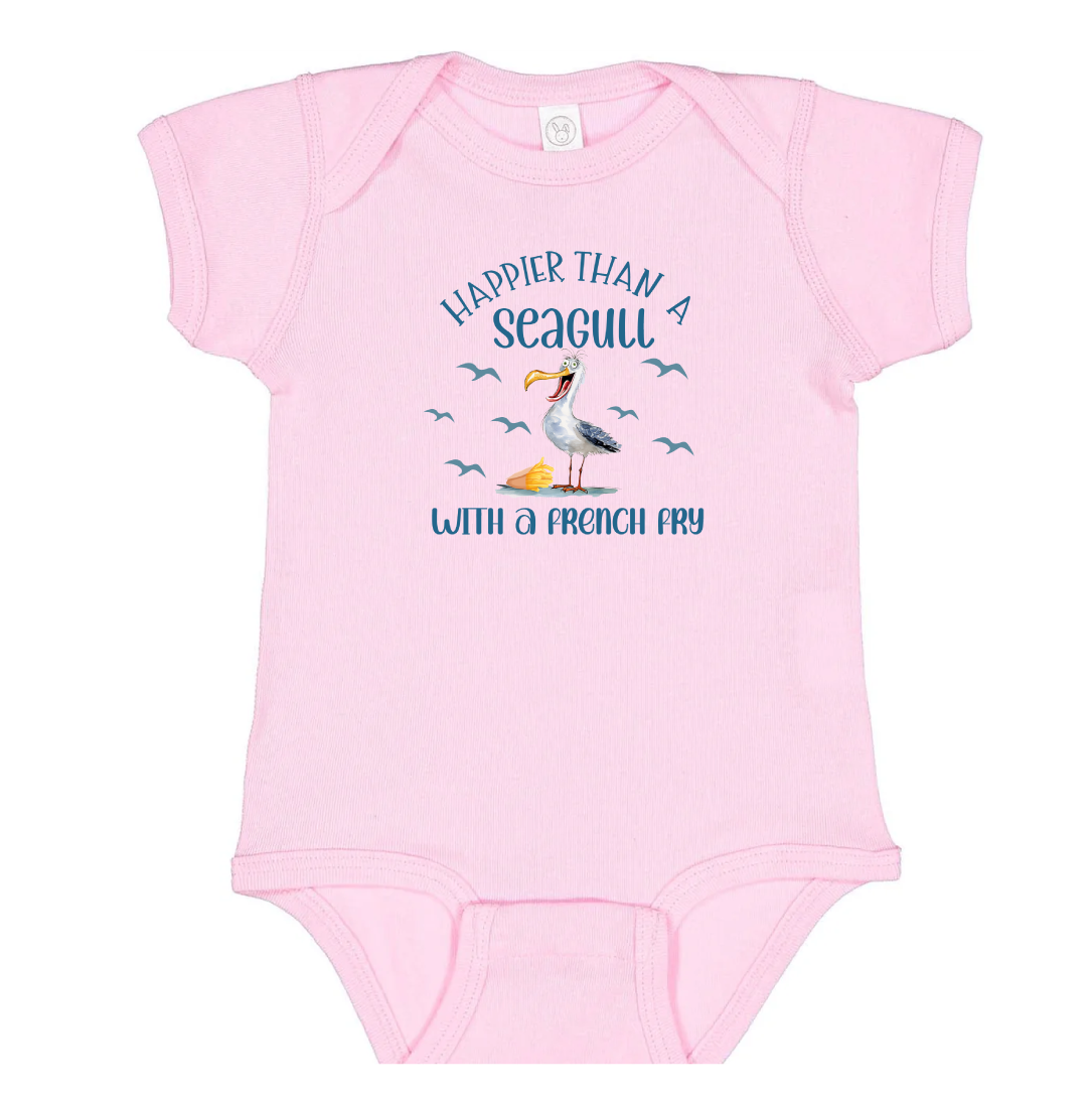 Infant Bodysuit - Happier Than A Seagull W/A French Fry - Funny Seagull Graphics - NB-24 Months