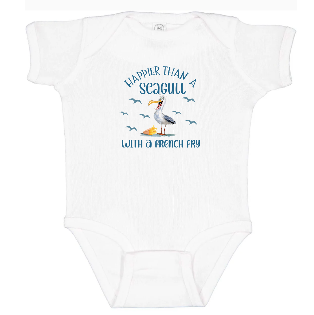 Infant Bodysuit - Happier Than A Seagull W/A French Fry - Funny Seagull Graphics - NB-24 Months