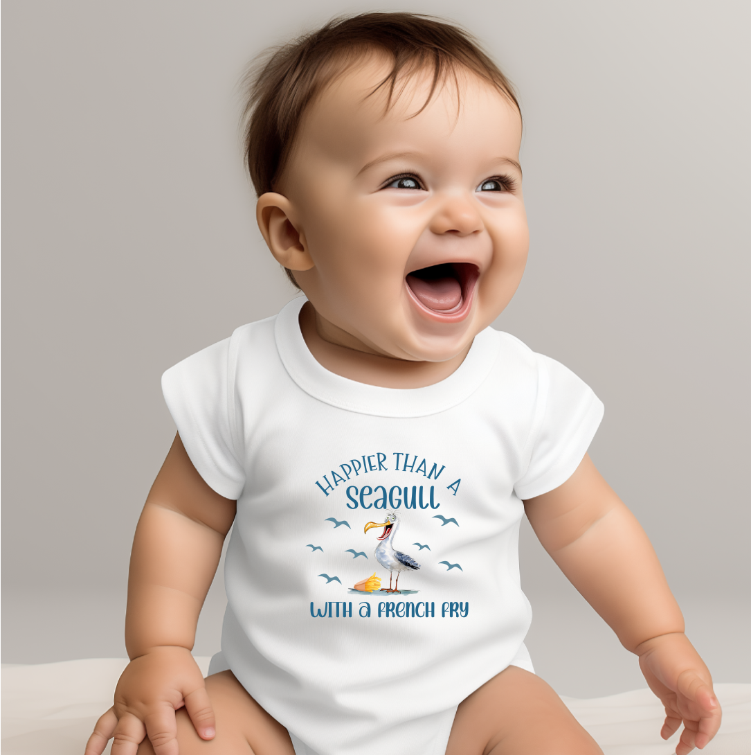 Infant Bodysuit - Happier Than A Seagull W/A French Fry - Funny Seagull Graphics - NB-24 Months