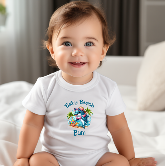 Baby Beach Bum Infant Bodysuit with Cute Dolphin Graphics - NB-24 Months