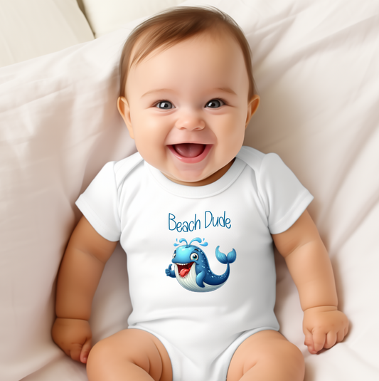 Beach Dude Infant Bodysuit - Cute Whale Graphics - NB-24 Months