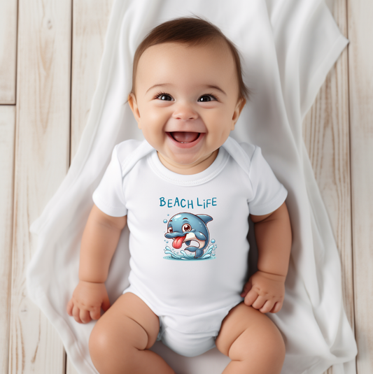 Infant Bodysuit - Beach Life - Funny Dolphin Sublimation Art - NB-24 Months