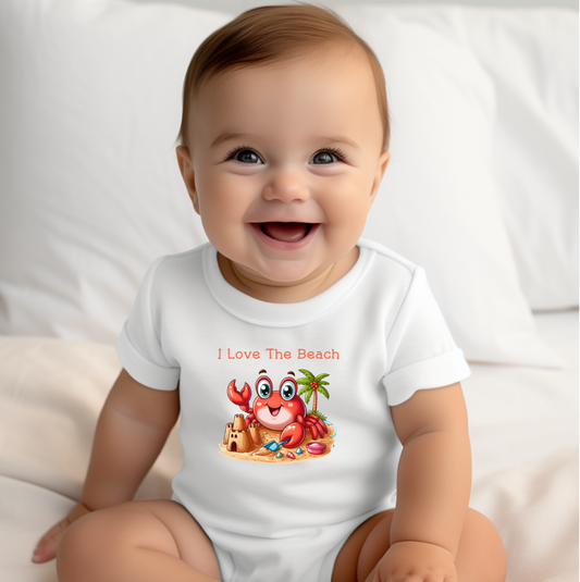 Infant Bodysuit - I Love The Beach - Cute  Crab Graphics - NB-24 Months