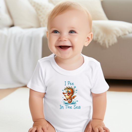 I Pee In The Sea Infant Bodysuit  with Funny Seahorse Graphics - NB-24 Months