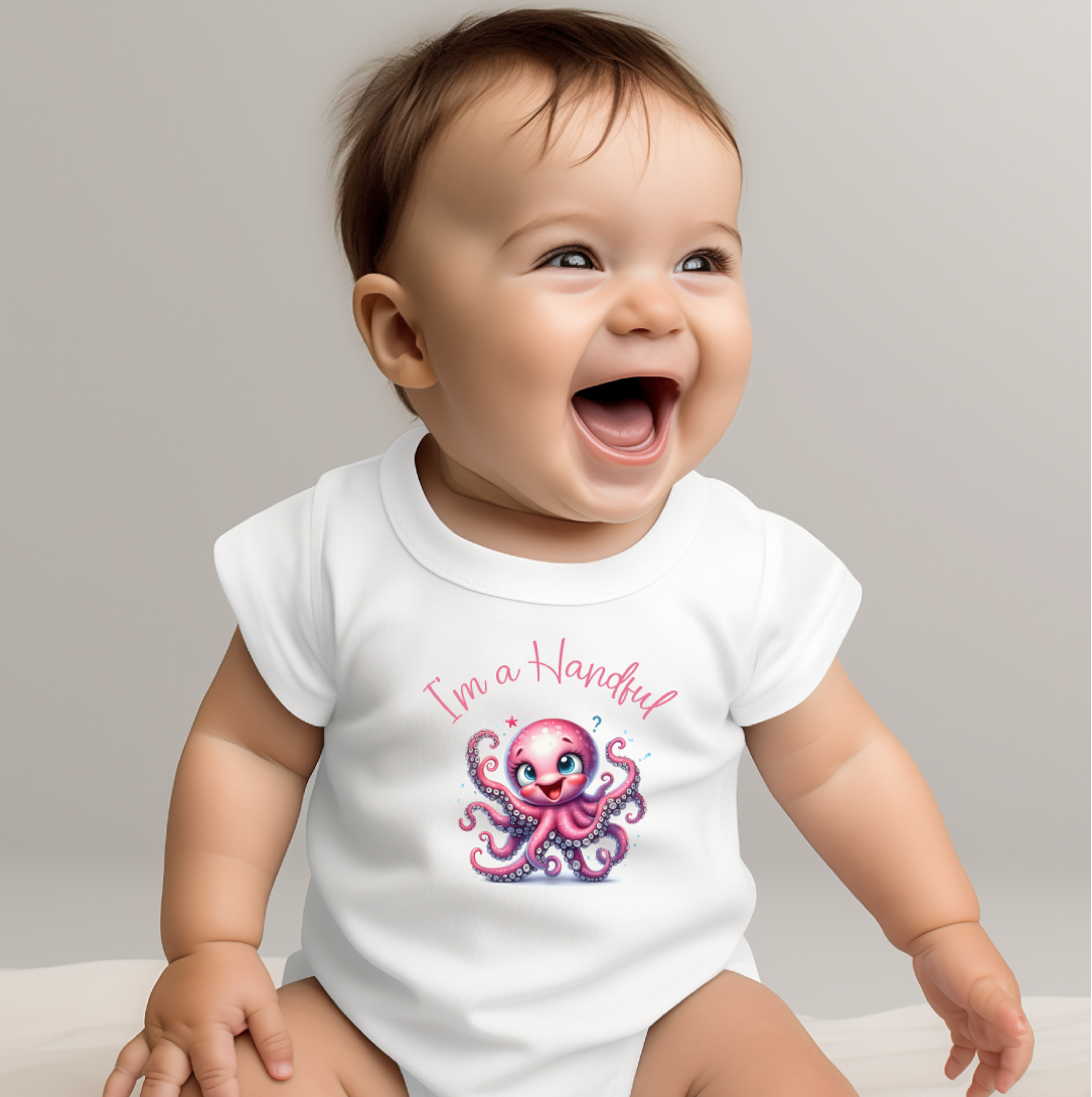 I'm a Handful Infant Bodysuit Cute Octopus Design NB-24 Months Rabbit Skins