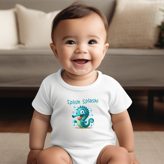 Splish Splash! Toddler T Shirt- Funny Seahorse Graphics - NB-24 Months